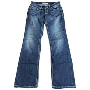 BKE Buckle Stella Jeans Women 28x31 Flare Low Rise Boot Cut Blue Thick Stitch‎